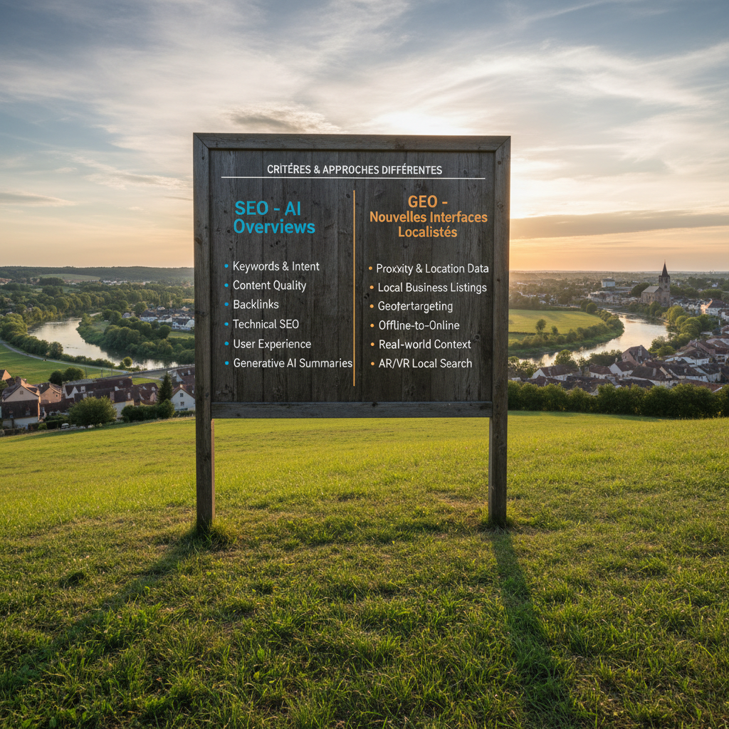 Tableau comparatif SEO vs GEO montrant les différences de critères et d'approches — AI Overviews et GEO - Nouvelles interf...