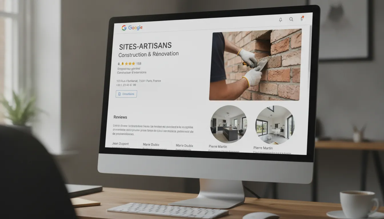 Capture d'écran d'une fiche Google Business Profile d'un artisan du bâtiment bien complétée, trouver des chantiers