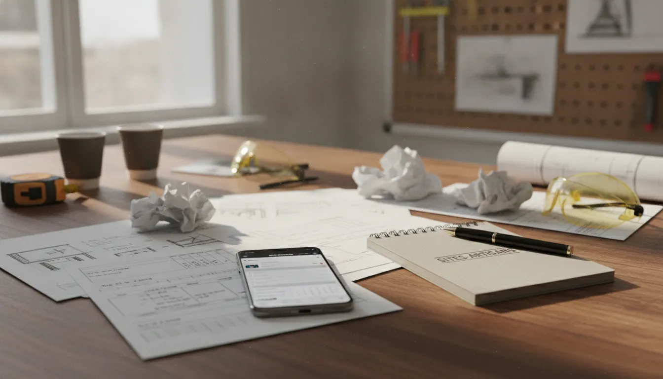 Outils de communication d'un artisan posés sur un bureau