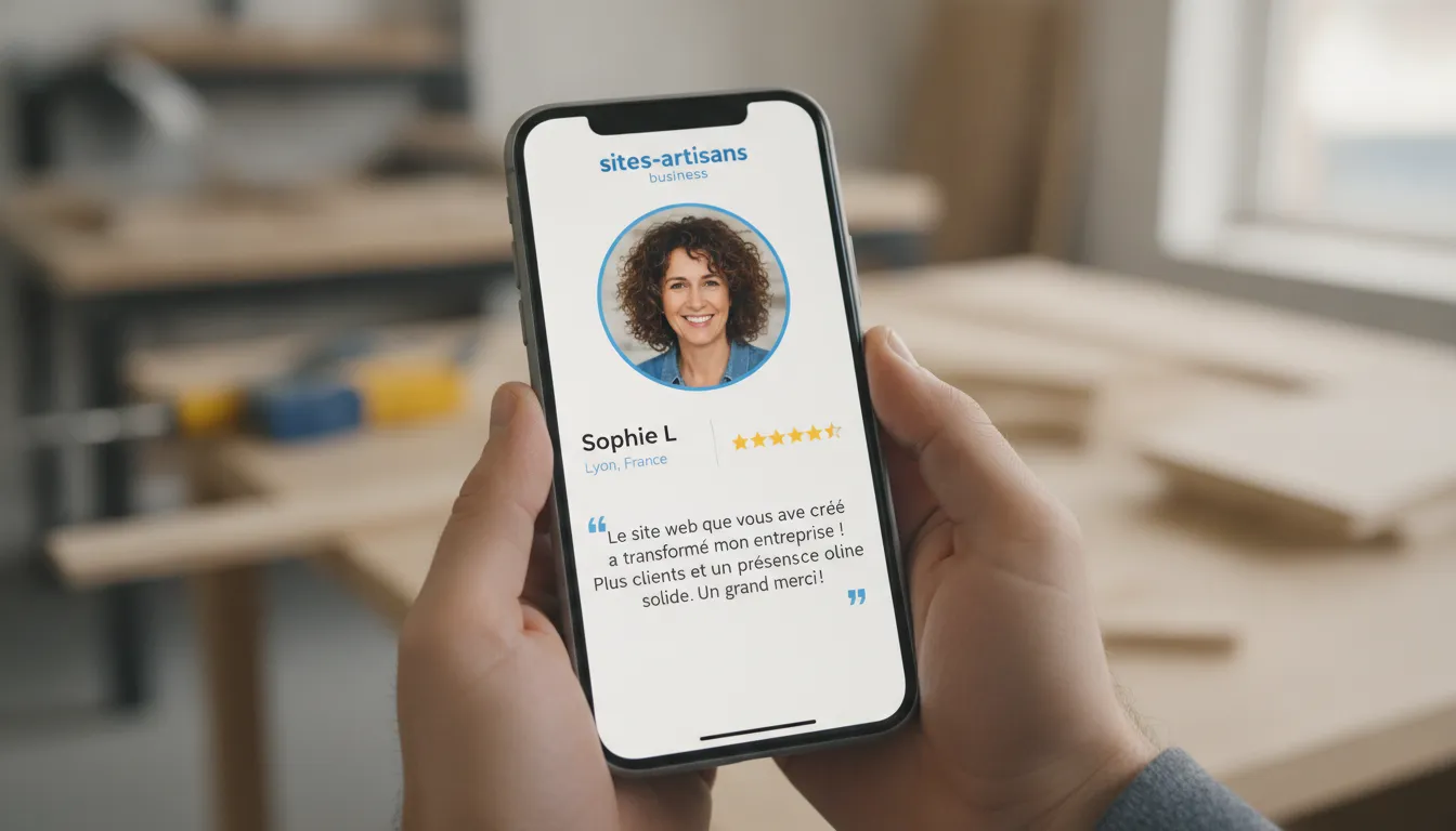 Exemple de témoignage client avec photo de profil, nom, localité et note en étoiles