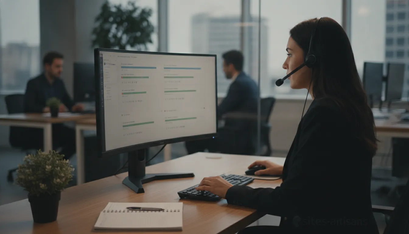 Vue d'écran d'un standard téléphonique moderne avec interface de gestion d'appels en temps réel