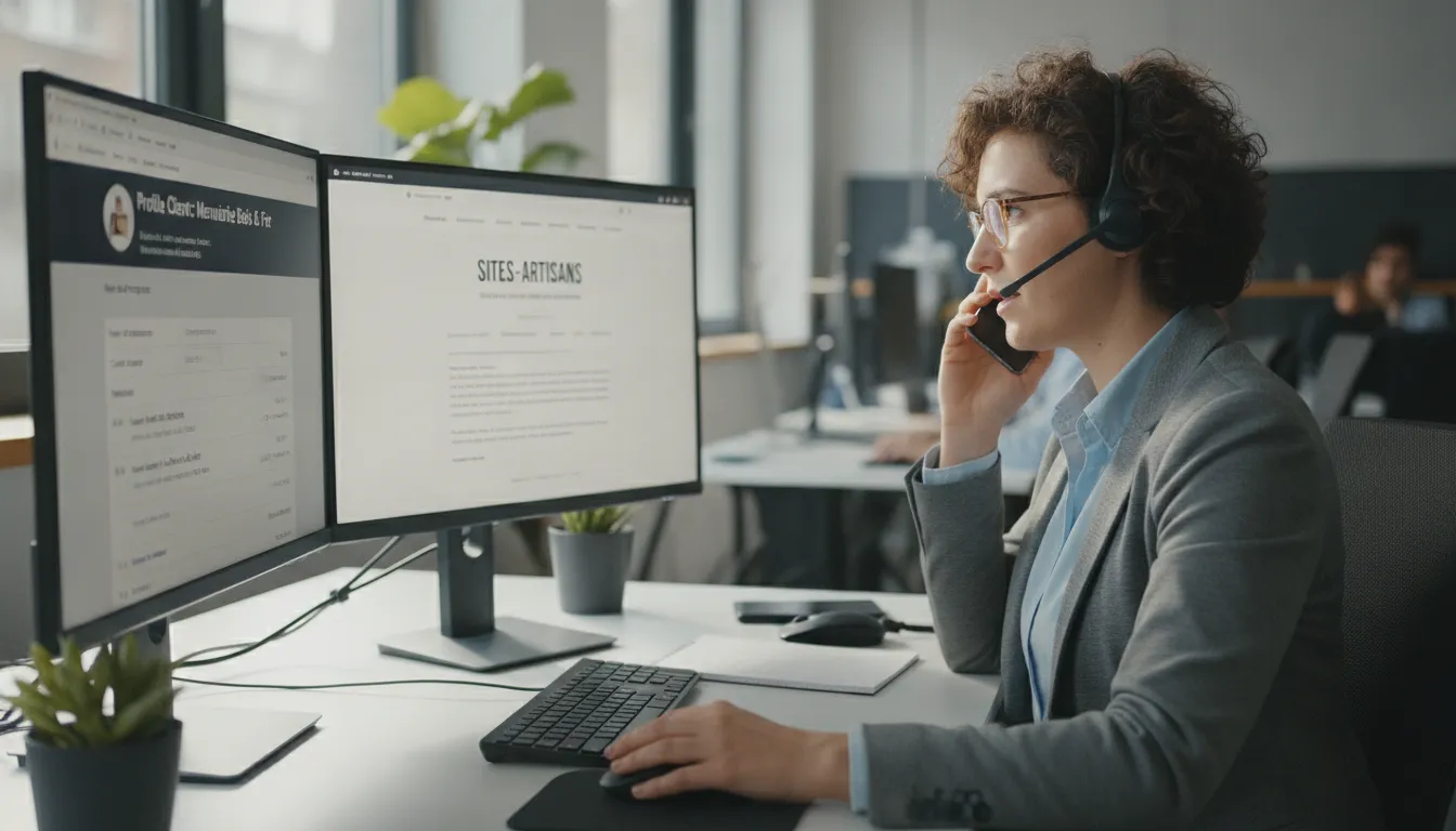 Technicien ou responsable IT mettant en place un standard téléphonique cloud sur un écran d'ordinateur